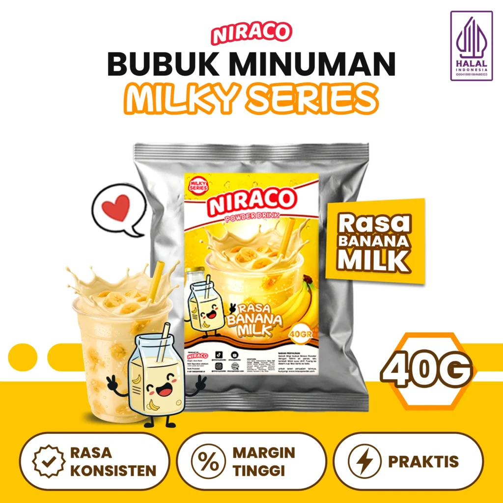 Niraco Milk Banana Powder 40gr – Bubuk Minuman Susu Pisang Korea Creamy Viral Tester Usaha Minuman