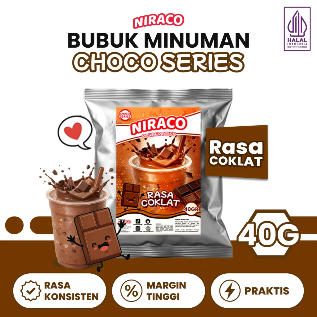Niraco Chocolate Powder 40gr – Bubuk Es Cokelat Cocol Viral Kental Premium Tester Usaha Minuman