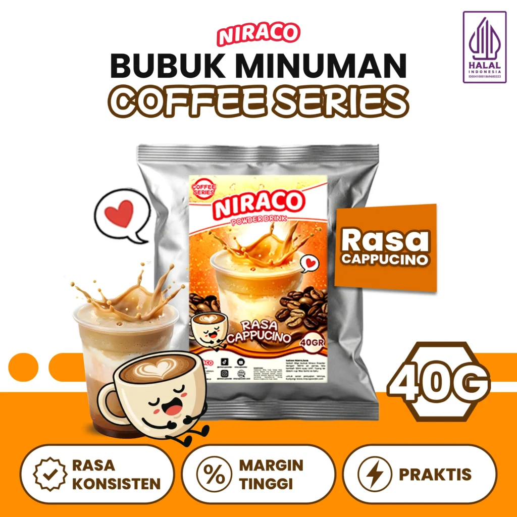 Niraco Cappuccino Powder 40gr – Bubuk Minuman Kopi Cappuccino Creamy Premium Tester Cafe