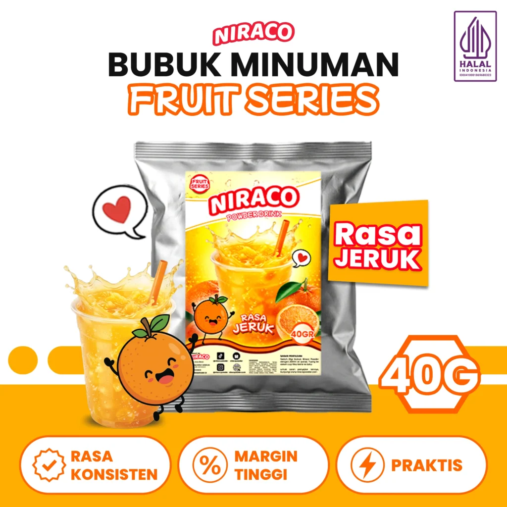 Niraco Orange Powder 40gr – Bubuk Minuman Jeruk Segar Premium Es Jeruk Kekinian Tester Cafe