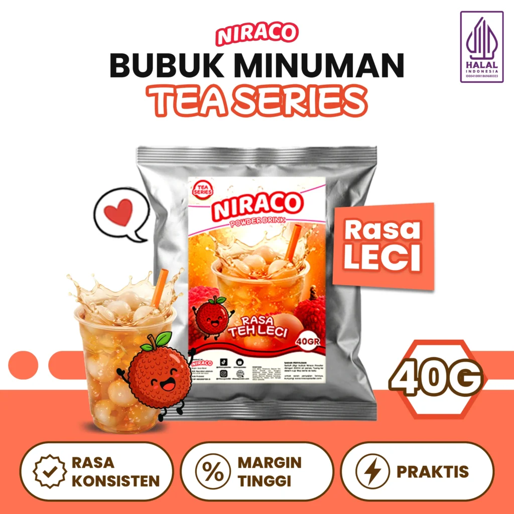 Niraco Lychee Tea Powder 40gr – Bubuk Minuman Teh Leci Segar Premium Es Teh Buah Tester