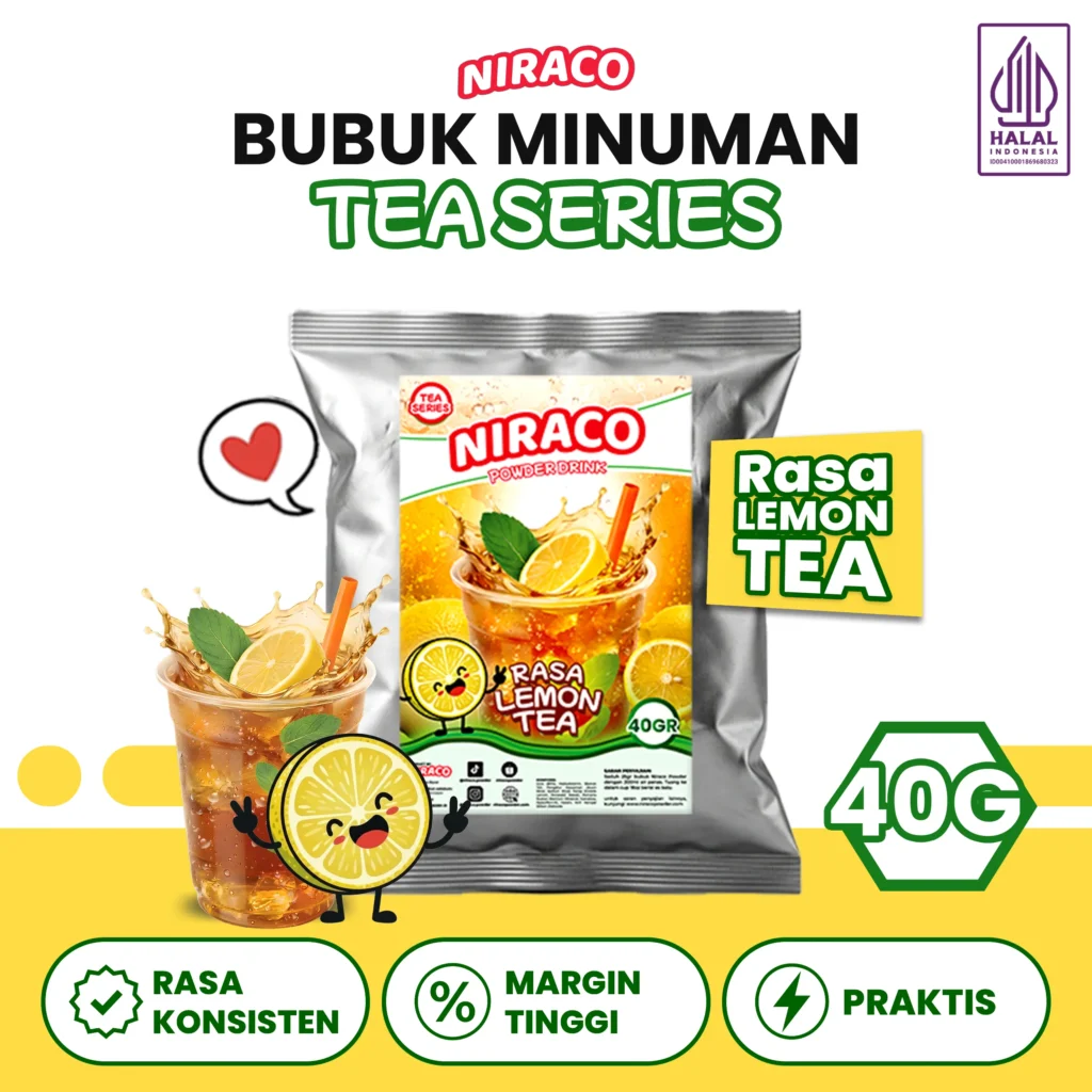 Niraco Lemon Tea Powder 40gr – Bubuk Minuman Teh Lemon Segar Premium Es Teh Cafe Tester