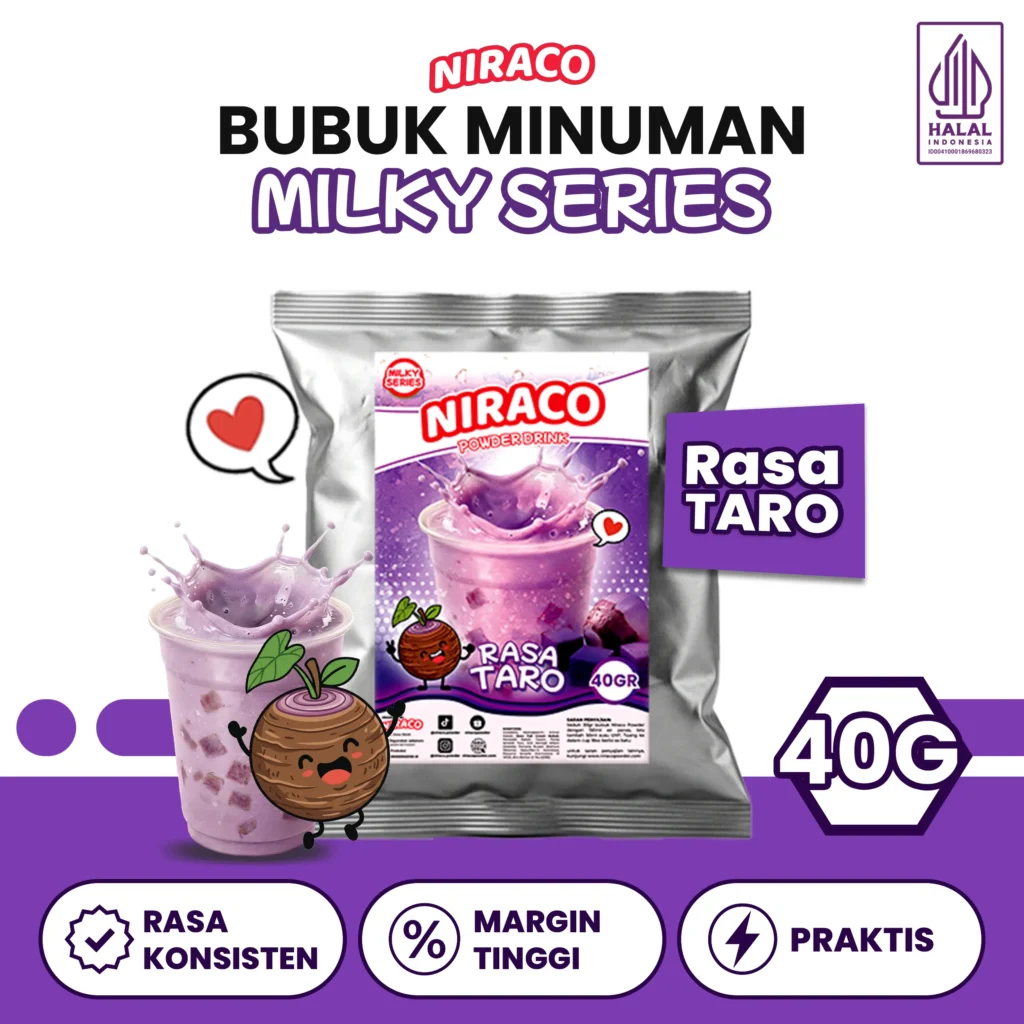 Niraco Taro Powder 40gr – Bubuk Minuman Taro Milk Tea Talas Ungu Creamy Premium Tester Usaha Cafe